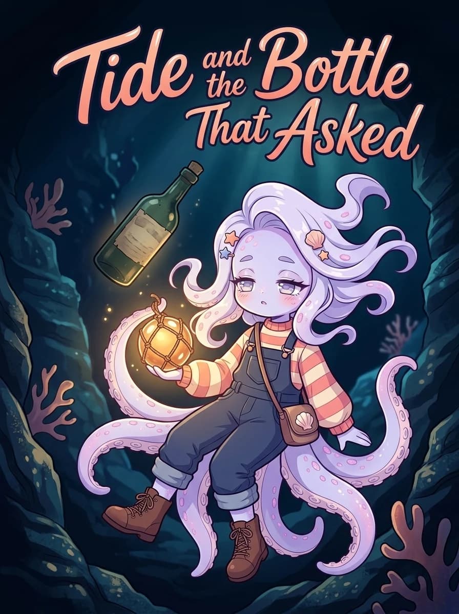 Cover of "Tide and the Bottle That Asked" — anime art of an octopus with a bottled poem
